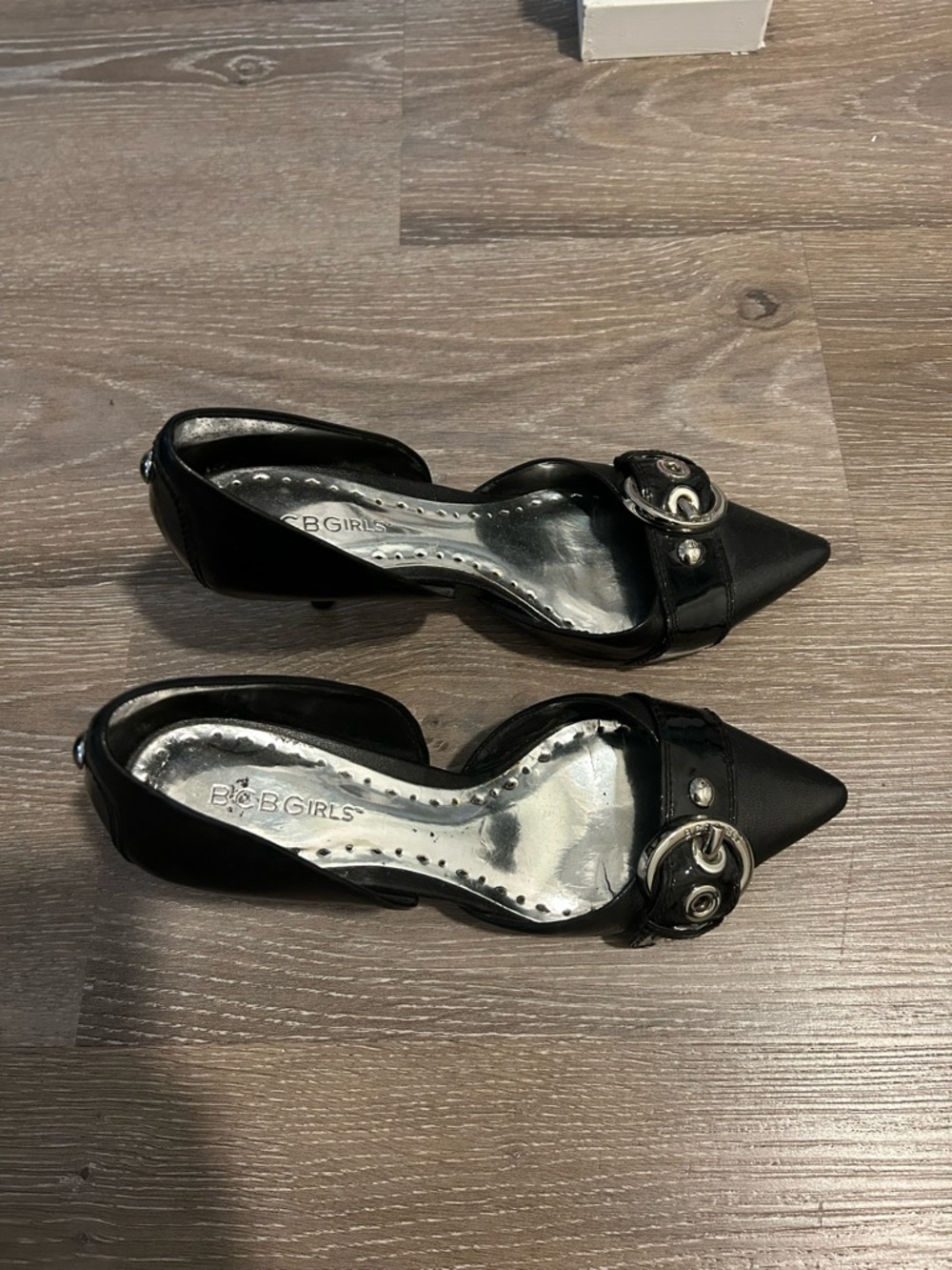 Black buckle kitten heels